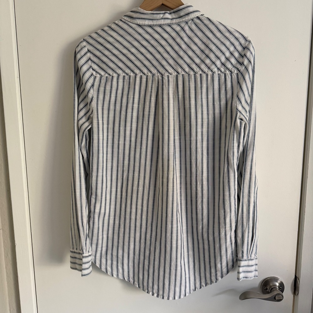 Style & Co Blue White Striped Button Down Shirt 100% Cotton Chic Preppy - Picture 2 of 5